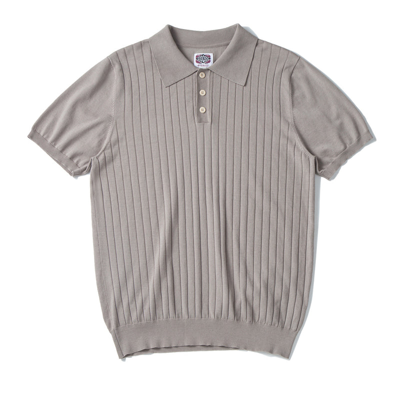 VÉLDE — Costa Ribbed Knit Polo - Grey