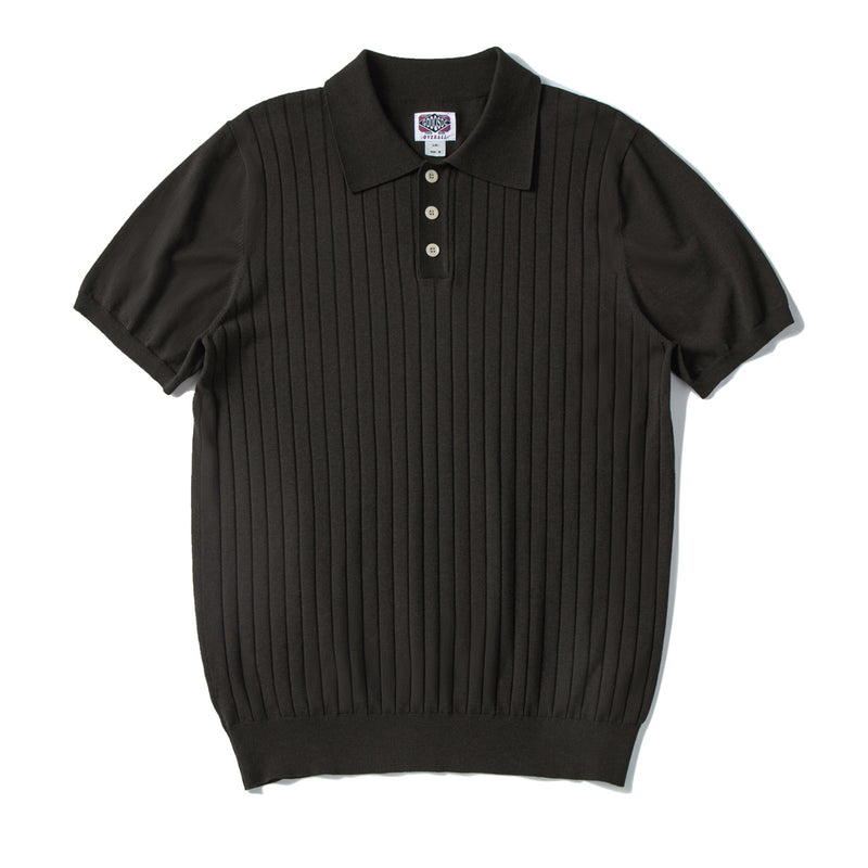 VÉLDE — Costa Ribbed Knit Polo - Moss Coffee