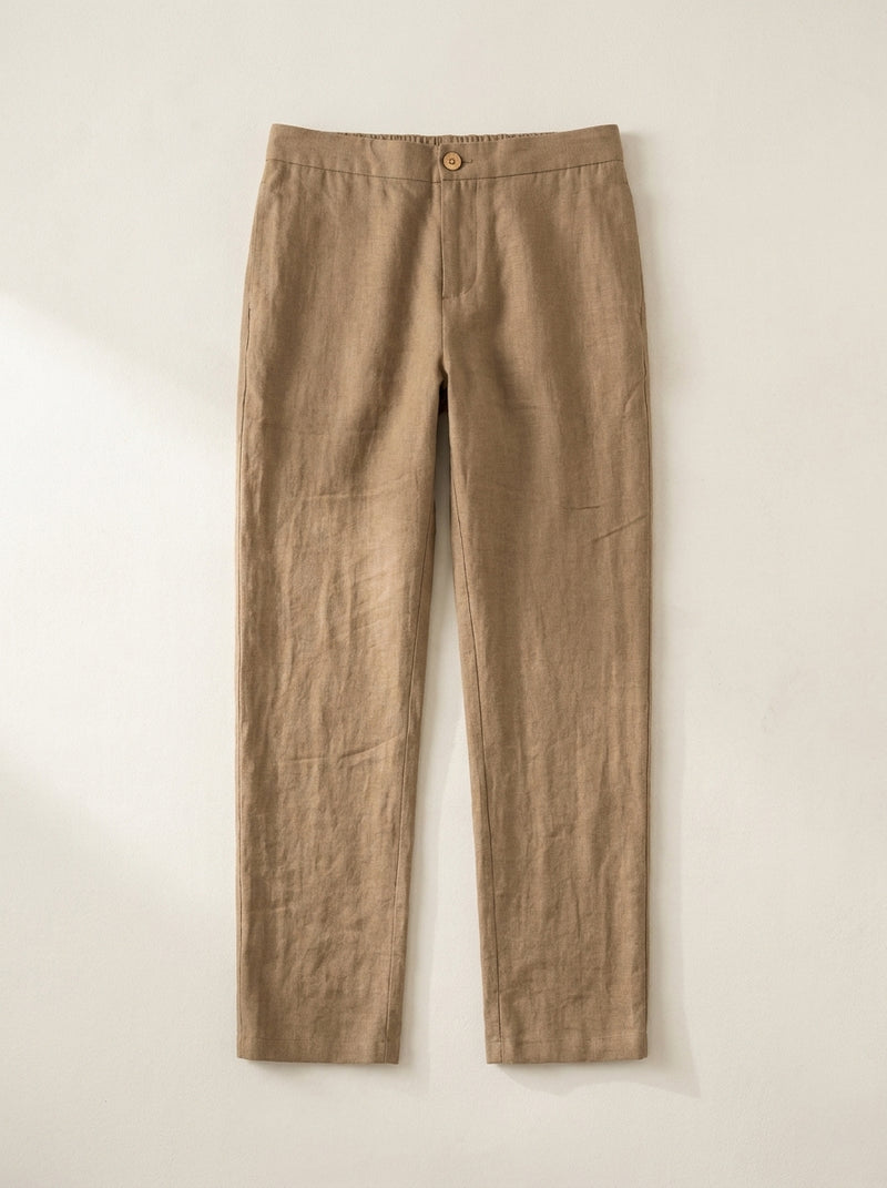 VÉLDE Linen Straight Leg Trousers - Camel