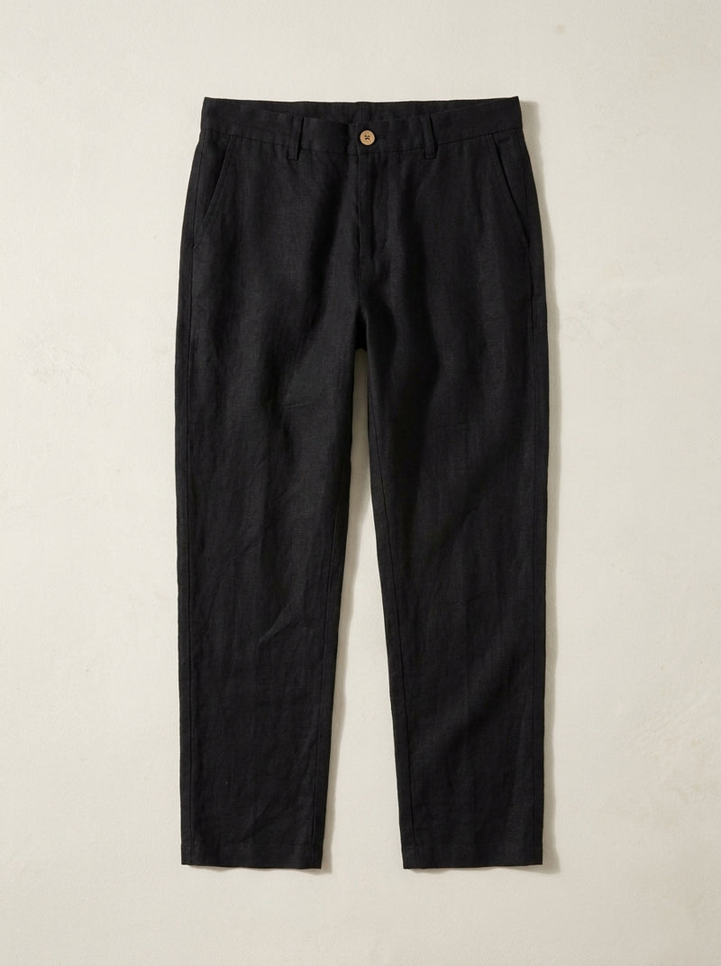 VÉLDE Linen Straight Leg Trousers - Black