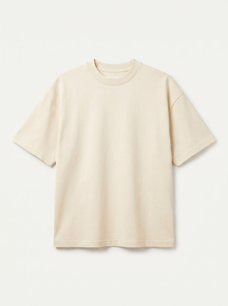 Camiseta de algodón de manga corta con cuello redondo y color liso para hombre - Khaki
