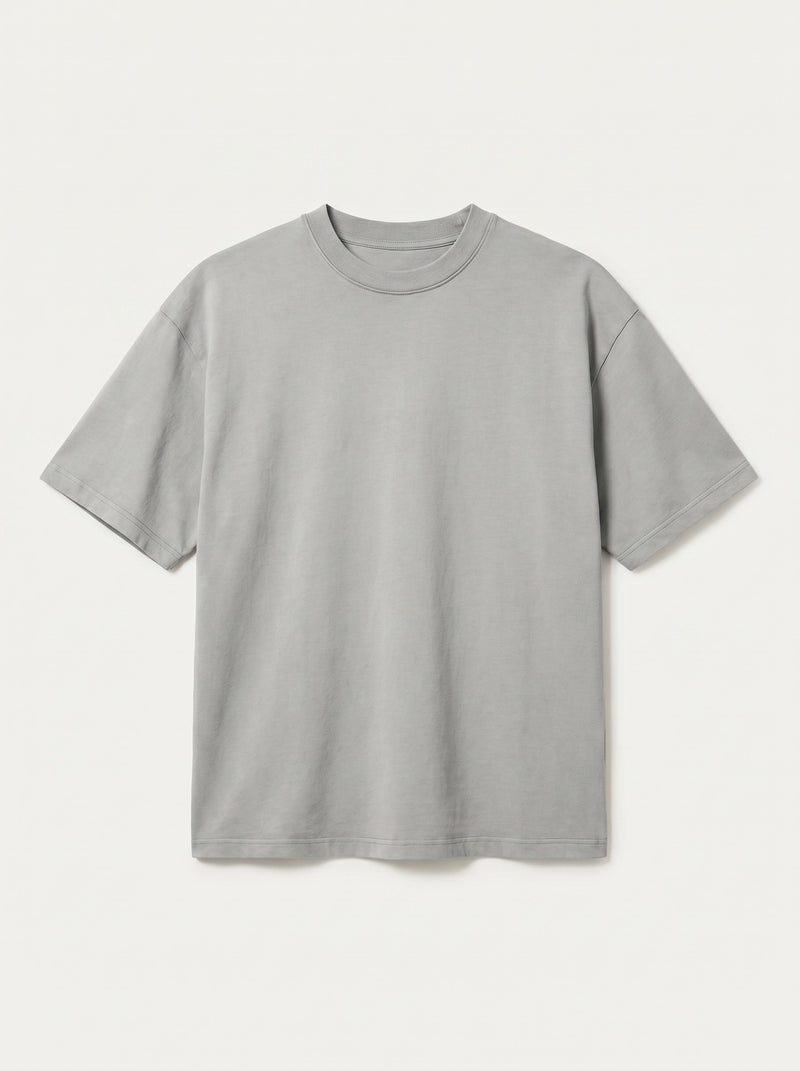 Camiseta de algodón de manga corta con cuello redondo y color liso para hombre - Grey