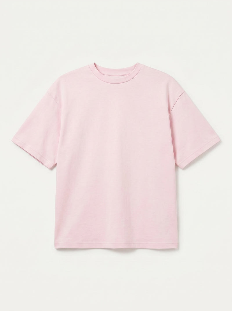 Camiseta de algodón de manga corta con cuello redondo y color liso para hombre - Pink