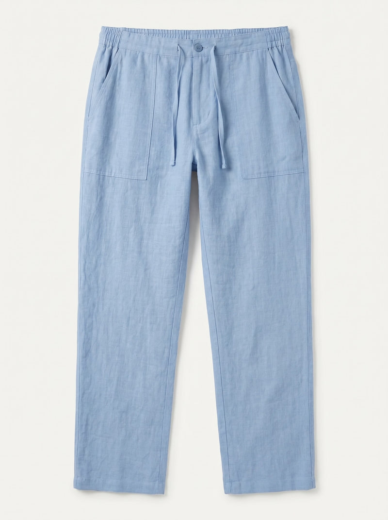 Pantalones de lino con cordón - Light Blue