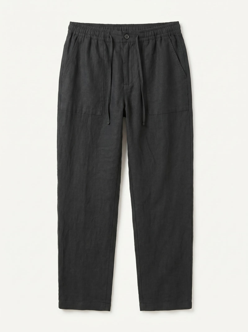Pantalones de lino con cordón - Black