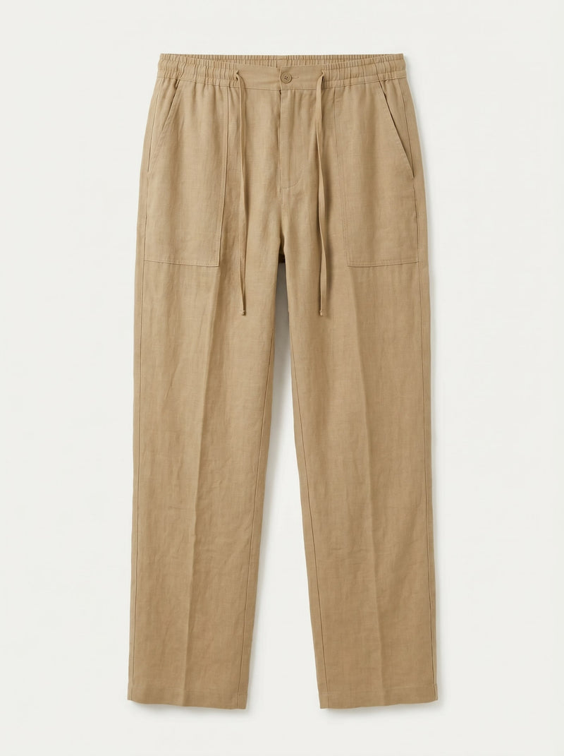 Pantalones de lino con cordón - Camel