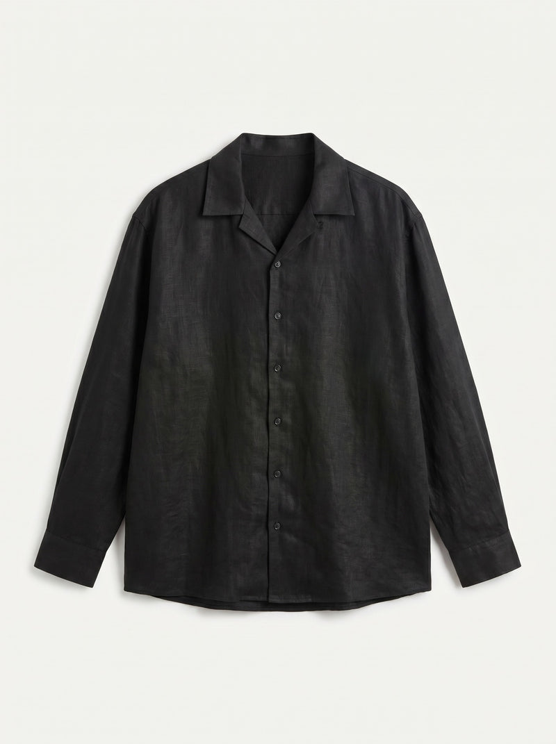 Camisa de lino de manga larga - Black