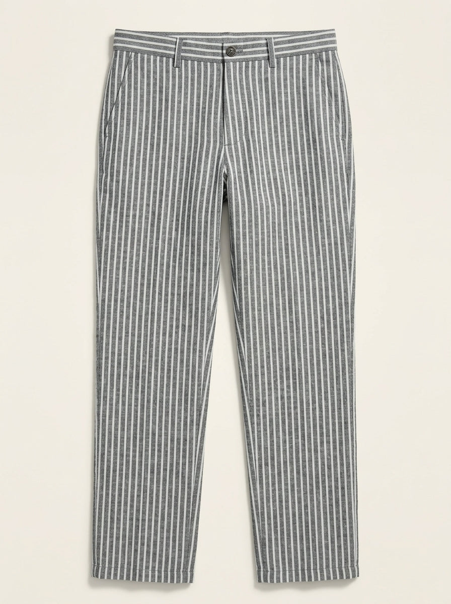 Pantalón Cadaqués VÉLDE en negro, detalle de la raya fina