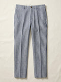 Pantalón Cadaqués VÉLDE en azul, detalle del tejido transpirable