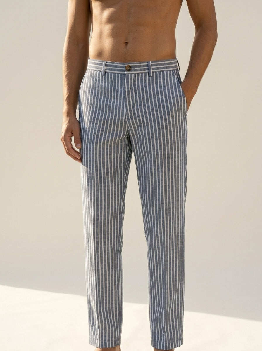 Pantalón de vestir VÉLDE en azul con raya fina, corte recto
