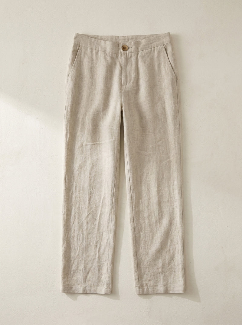 VÉLDE Linen Straight Leg Trousers - Khaki