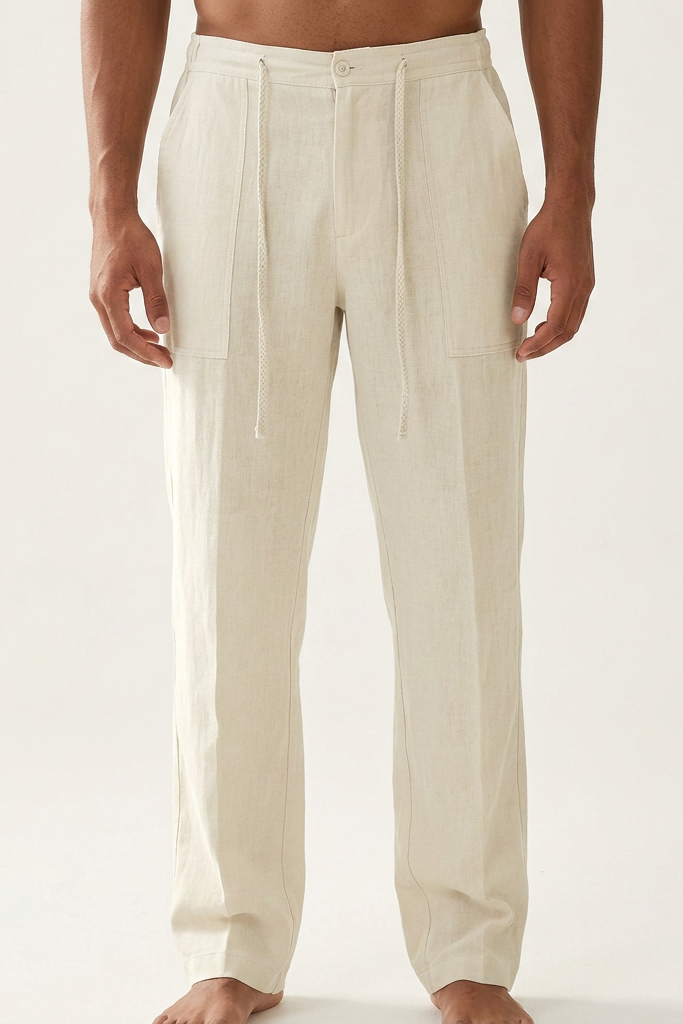 Pantalones de lino con cordón - Apricot