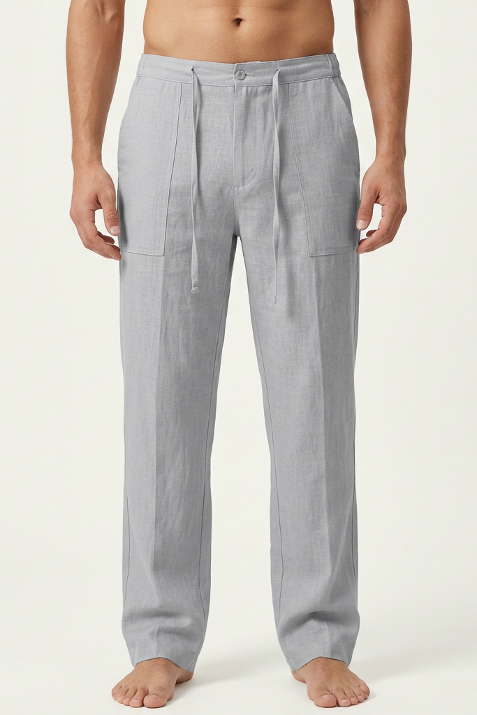 Pantalones de lino con cordón - Grey