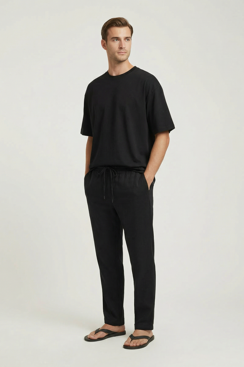 Camiseta holgada de cuello redondo - Black