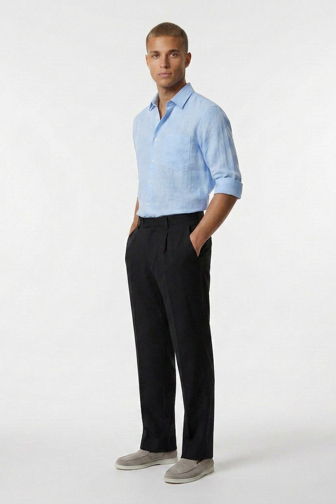 Lino Slim Shirt - Baby Blue