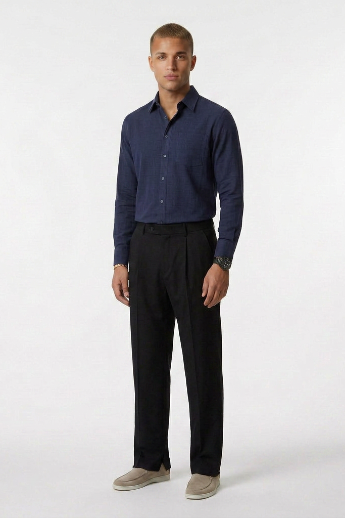 Lino Slim Shirt - Navy Blue
