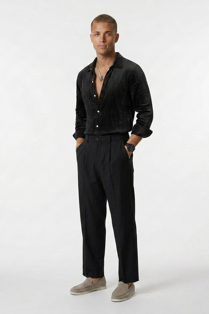 Camisa de lino de manga larga - Black