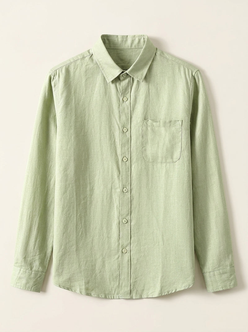 VÉLDE — Ibiza Linen Shirt - Bean Green